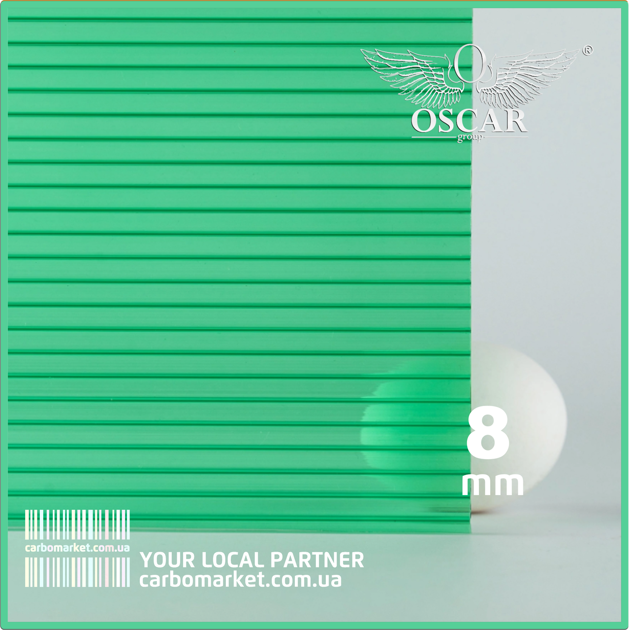 Стільниковий полікарбонат 2100Х6000Х8 mm OSCAR Standard зелений, фото 1