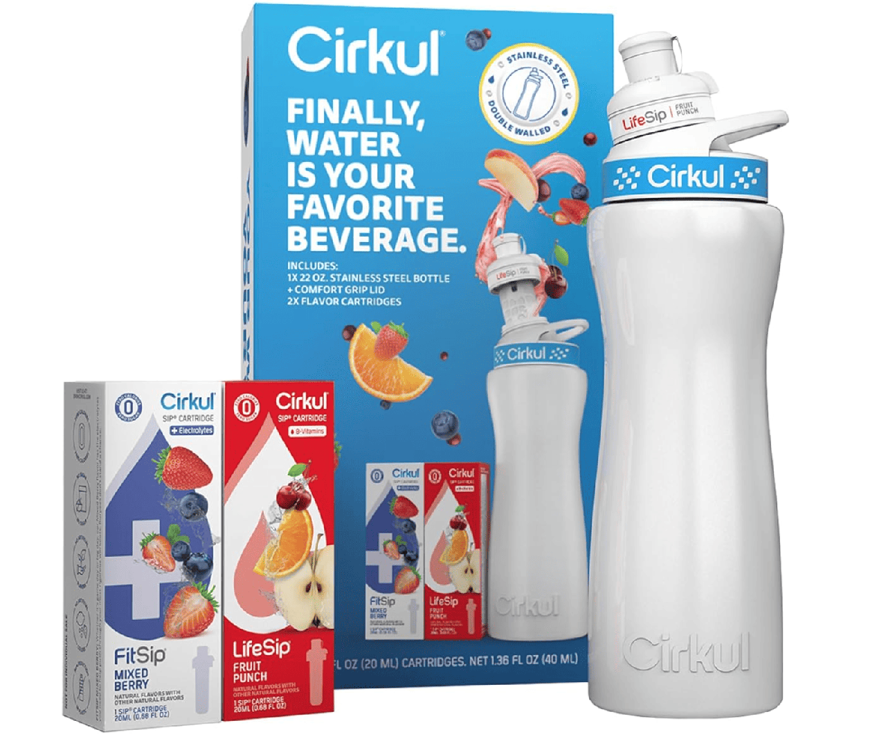 Стартовий набір пляшка Cirkul із двома смаковими картриджами Фруктовий Пунш та Ягідний Мікс 650 мл, фото 1