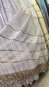 Тюль жакардова ажурна біло-бежева