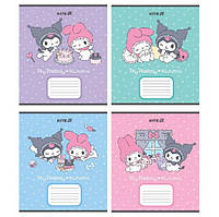 Зошит шкільний Kite 12 аркушів коса лінія, софт тач + УФ лак Kuromi