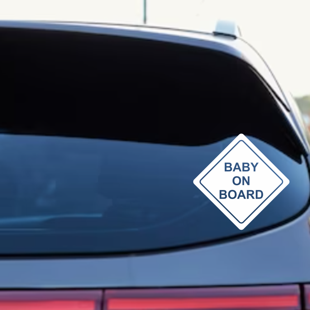 Наклейки на автомобіль Happy Pocket дитина в машині Baby on board 02 на заднє скло матова біла 200х200 мм, фото 1