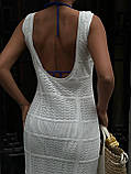 Ажурна пляжна довга біла сукня , в'язане плаття для пляжу з відкритою спиною, фото 7
