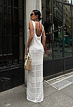 Ажурна пляжна довга біла сукня , в'язане плаття для пляжу з відкритою спиною, фото 6
