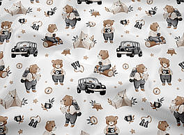 Сатин ведмедики з фотоапаратами та сірими машинами №SK-160-08