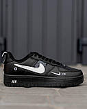 Чорні шкіряні чоловічі кросівки Nike Air Force  Демісезонні Найк аїр Форс, фото 9