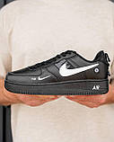 Чорні шкіряні чоловічі кросівки Nike Air Force  Демісезонні Найк аїр Форс, фото 3