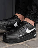 Чорні шкіряні чоловічі кросівки Nike Air Force  Демісезонні Найк аїр Форс, фото 2