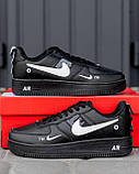 Чорні шкіряні чоловічі кросівки Nike Air Force  Демісезонні Найк аїр Форс, фото 4