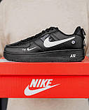 Чорні шкіряні чоловічі кросівки Nike Air Force  Демісезонні Найк аїр Форс, фото 5