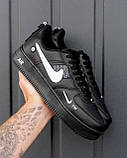 Чорні шкіряні чоловічі кросівки Nike Air Force  Демісезонні Найк аїр Форс, фото 6