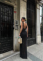 Ажурна пляжна довга чорна сукня , в'язане плаття для пляжу з відкритою спиною