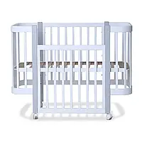 Ліжечко для новонароджених МІЯ бук, шарнір-підшипник, опускна боковина біла+біла стійка 123589