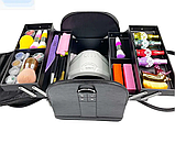 Сумка кейс для майстра, універсальний бьюті-кейс для косметики, перукаря екошкіри ADH-068 Чорний, корич. руч, фото 9