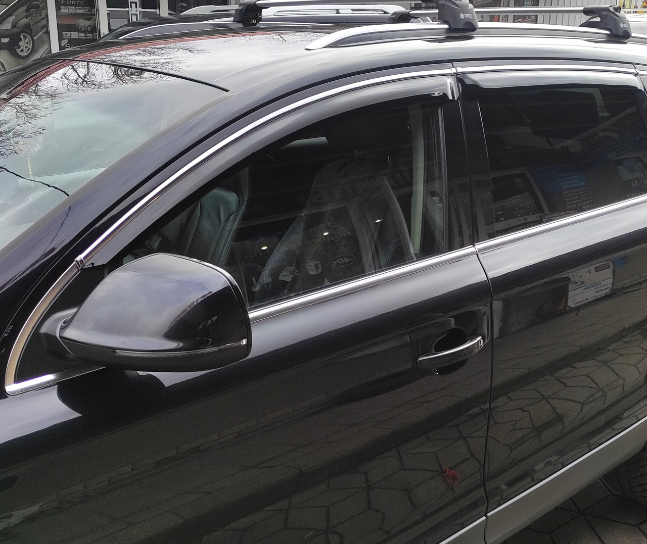 Дефлектори вікон із хром молдингом (вітровики) Audi Q7 2006-2015 (Hic), фото 1