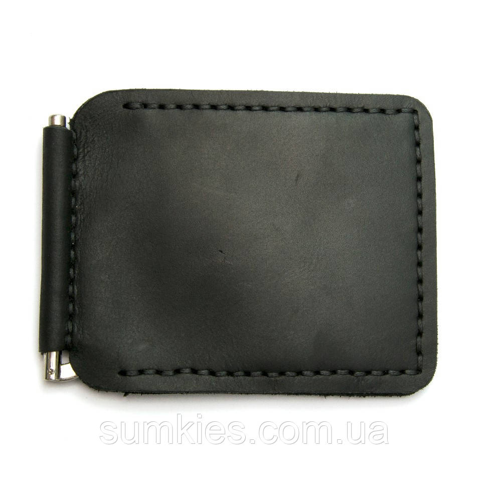 Шкіряний зажим для грошей Gofin чорний ручної роботи SKG-10001, фото 1