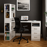 Сучасний білий робочий письмовий стіл 140 см для ноутбука зі стелажем з трьома шухлядами для дому ДСП LED 48