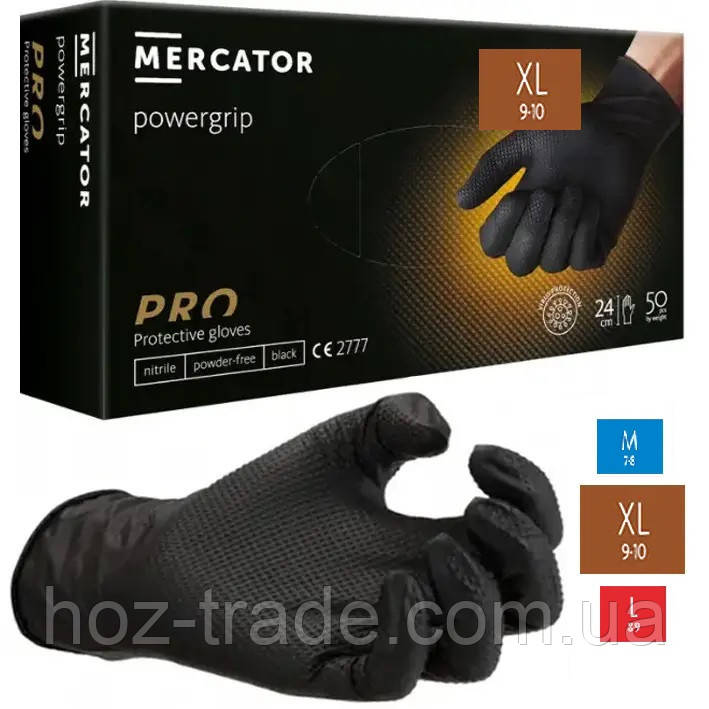 Рукавички щільні нітрилові Mercator Go Grip Pro чорнить XL — паковання 50 шт.