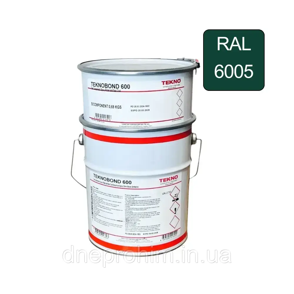 Епоксидна фарба для бетонної підлоги Teknobond 600, 5 кг, зелений мох колір (RAL 6005), фото 1