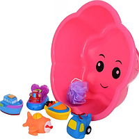 Набір для гри у ванні King Jiale миска, мочалка, бризкалка 5шт, у сітці, 28-28-11см (32859)