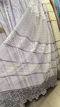 Тюль жакард ажур сіро-білий