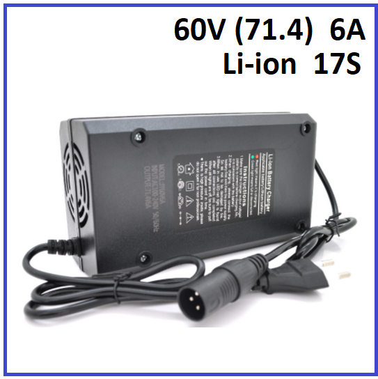 Зарядний пристрій Powermaster для Li-ion 60V (71.4) 17S до 6A штекер 3-pin, фото 1