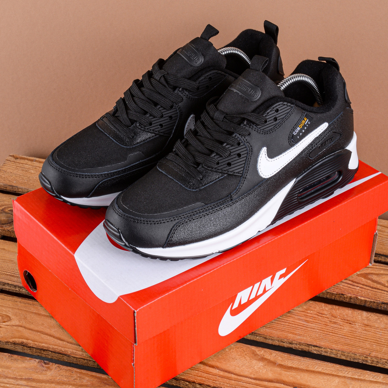 Чоловічі Кросівки Nike Air Max 90 чорні з білим лого, фото 1