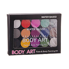 Фарба грим безпечний на водній основі, набір для гриму 15 кольорів + 2 пензлики для заходів веселих свят