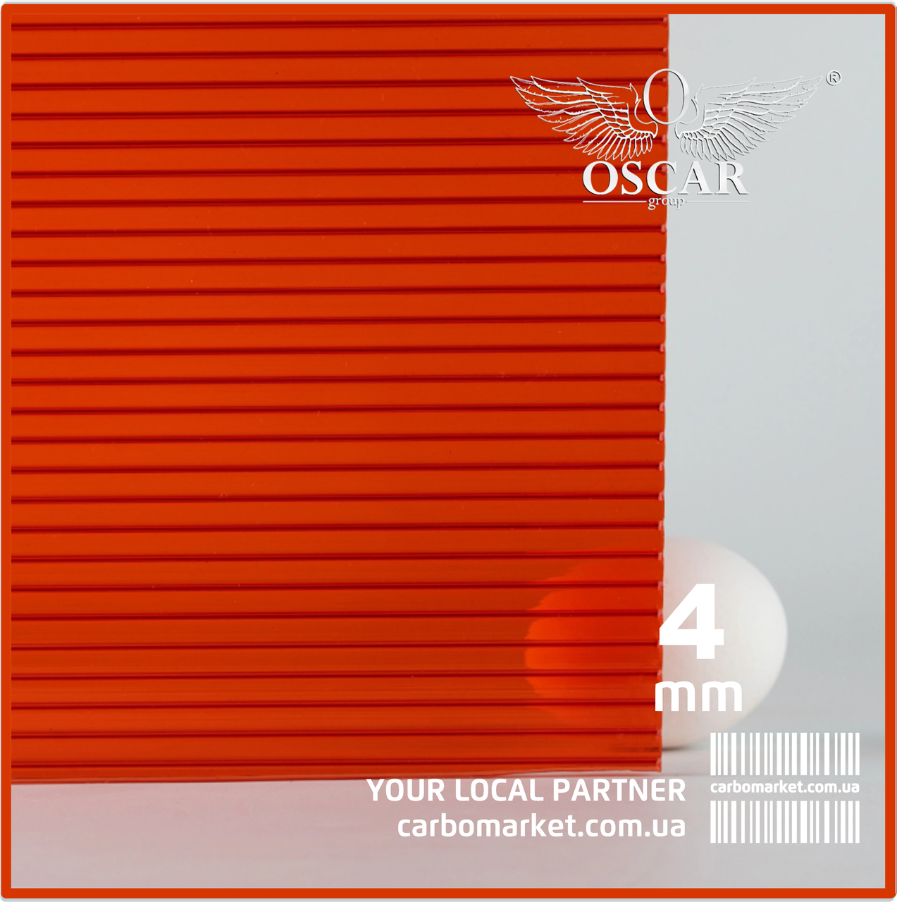 Сотовий полікарбонат 2100Х6000Х4 mm OSCAR Standard червоний, фото 1