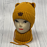 М 89052 Комплект для хлопчика: шапка з вушками і завязками на флісі і манішка, 2-5 років, різні кольори, фото 3