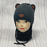 М 89052 Комплект для хлопчика: шапка з вушками і завязками на флісі і манішка, 2-5 років, різні кольори, фото 6