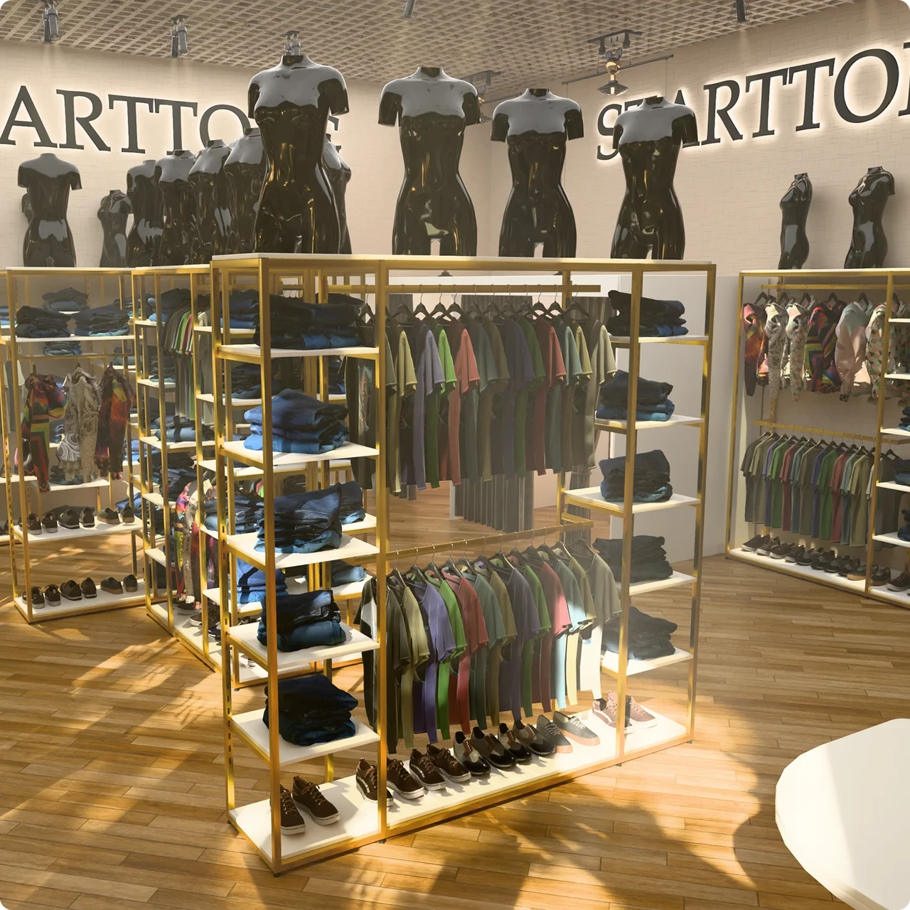 Візуалізація торгового обладнання для магазину одягу Візуалізація торгового обладнання для магазину одягу