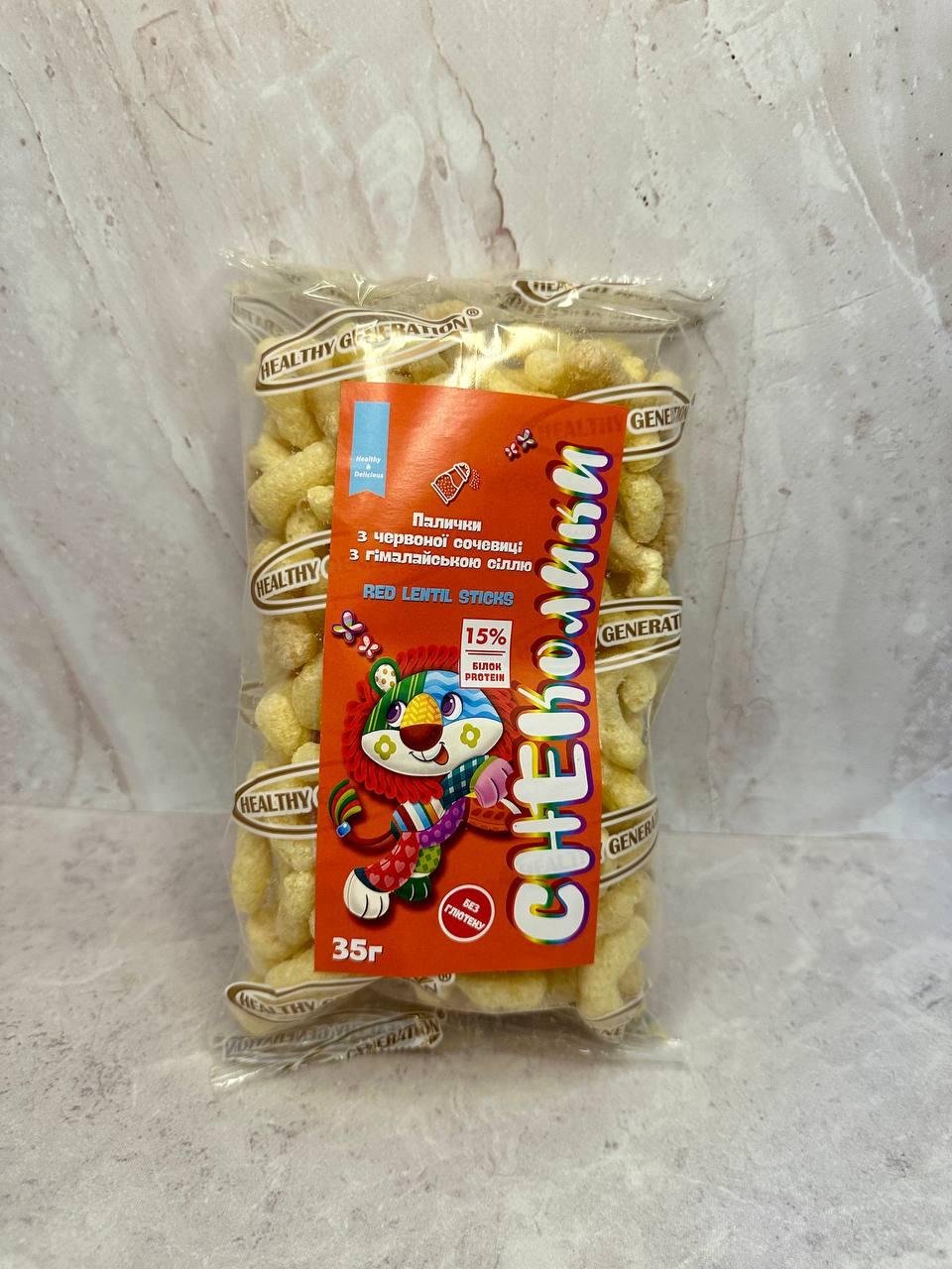 Палички СНЕКолики з червоної сочевиці з гімалайською сіллю, Gluten Free, без глютену 35 г, Healthy Generation, фото 1