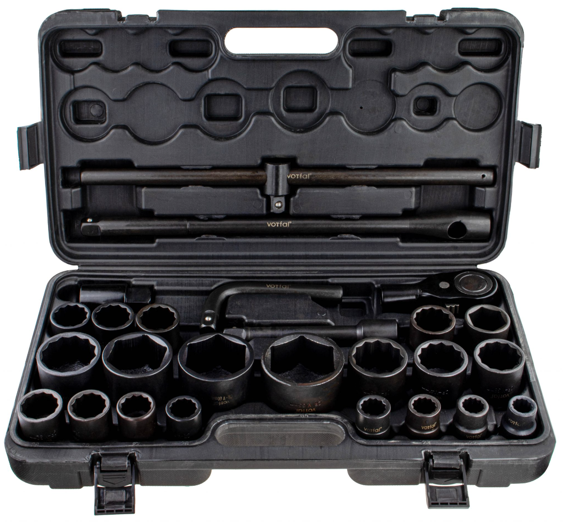 Набір торцевих ударних головок 3/4" (12 гр.) (17-55 мм) / 1" (6 гр.) (55-65 мм) Vorfal V08122, фото 1