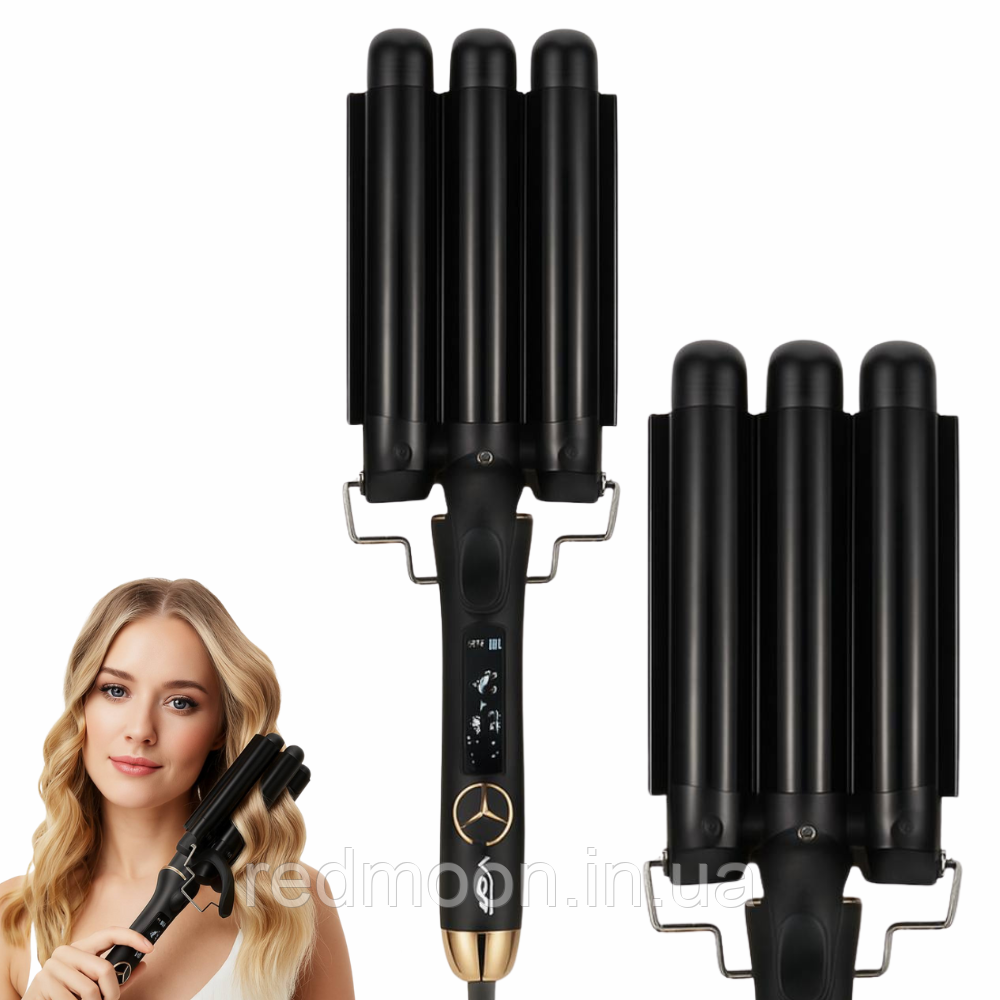 Плойка потрійна для волосся 125Вт, від мережі, V-591 / Щипці для локонів / Плойка хвиля / Щипці для завивки, фото 1