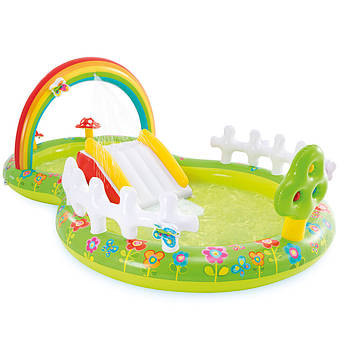 Дитячий надувний басейн 290×180×104см Intex Rainbow Ring Play Center / Дитячий ігровий басейн / Басейн для дітей