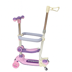 Дитячий самокат-трансформер з сидінням та батьківською ручкою / Самокат для дітей / Триколісний самокат з бортиком