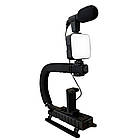 Ручний тримач для телефона( мікрофон + спалах + пульт) ,24х21х13см / Стабілізатор для відеозйомки, фото 3