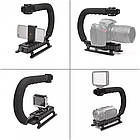 Ручний тримач для телефона( мікрофон + спалах + пульт) ,24х21х13см / Стабілізатор для відеозйомки, фото 7