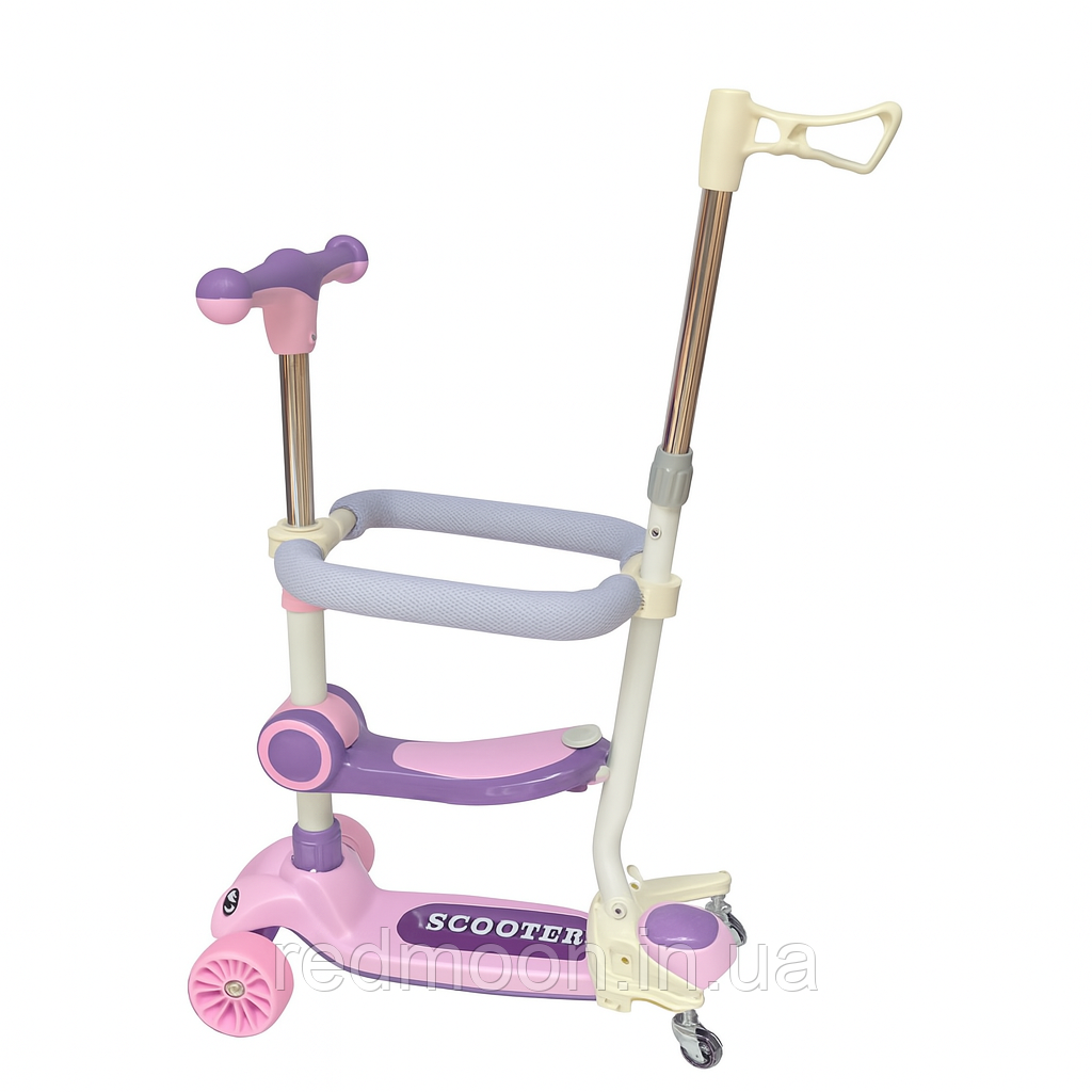 Дитячий самокат із сидінням і батьківською ручкою / Самокат для дітей / Триколісний самокат із бортиком, фото 1