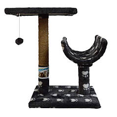 "Пухнастики" Драпак з полицею і полутунелем (джут) сірі лапки 30*38*50 см