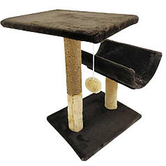 "Пухнастики" Драпак з полицею і полутунелем (джут) шоколад з бежевим 30*38*50 см