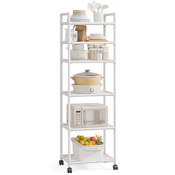Стелаж-етажерка на колесах 6 рівнів, 170х42х32см, Білий / Підлогова полиця для кухні / Полиця-етажерка