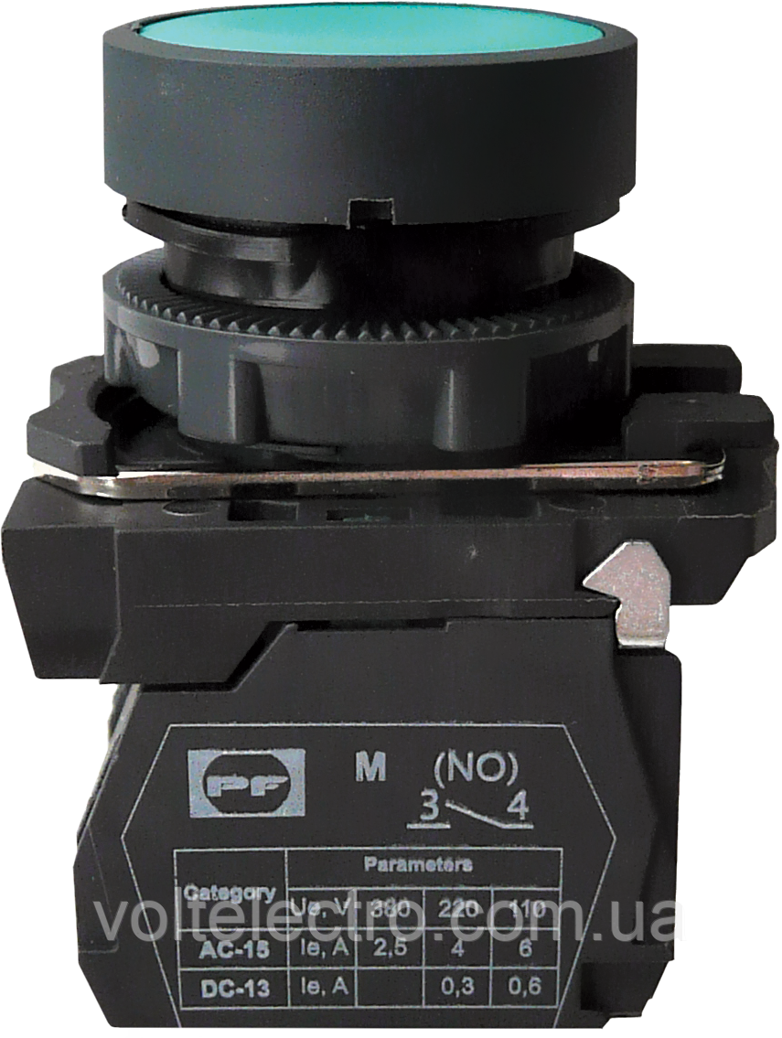 Вимикач кнопковий пластиковий FP5-AA31 1NO (зелений), фото 1