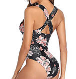 Суцільний закритий жіночий купальник р.S (40-42), м'яка чашка, сітка, фото 3