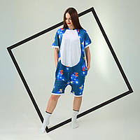 Летний кигуруми единорог синий с коротким рукавом на пуговицах и с карманами кегуруми 5014