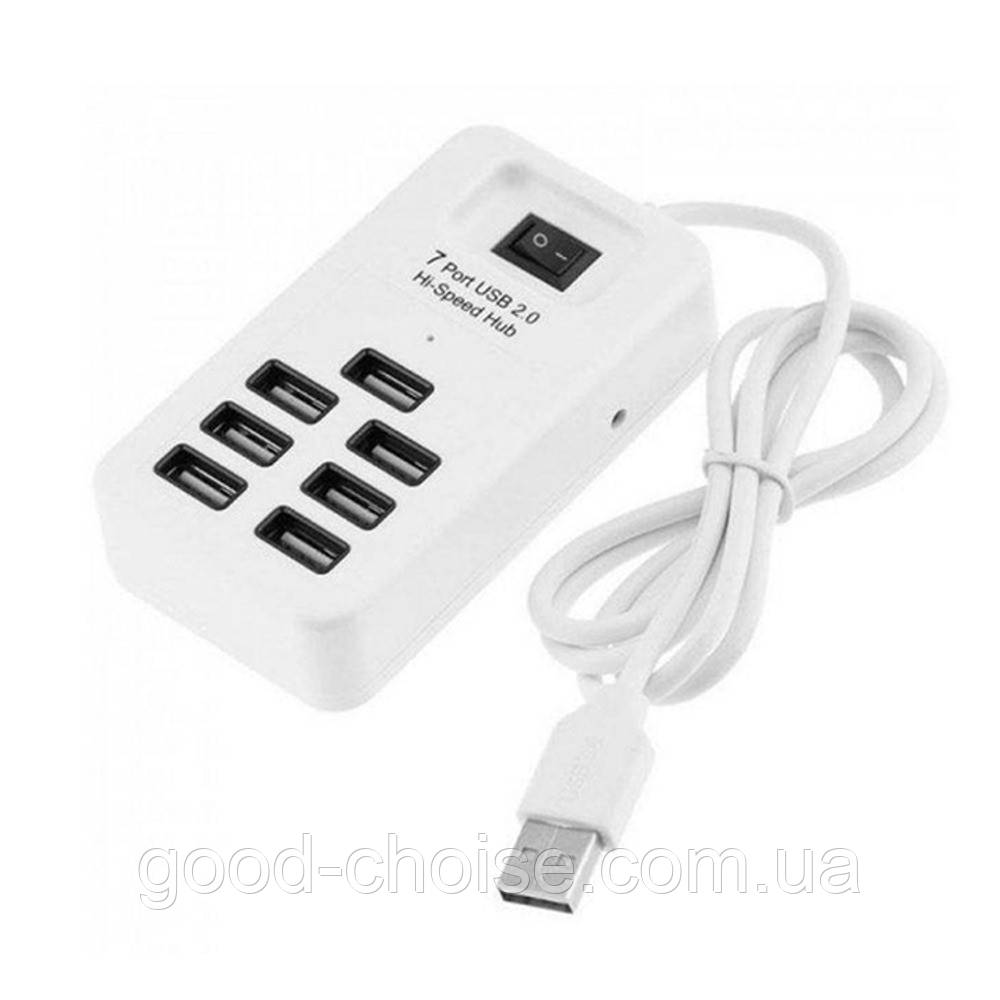 USB-хаб на 7 портів, Білий, USB 2.0, P-1602 / Хаб для ноутбука / Хаб концентратор / Розгалужувач на 7 портів, фото 1