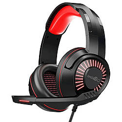 Навушники дротові з мікрофоном, IMS-E1009, Червоний / Ігрові навушники з RGB підсвічуванням / Навушники для ПК