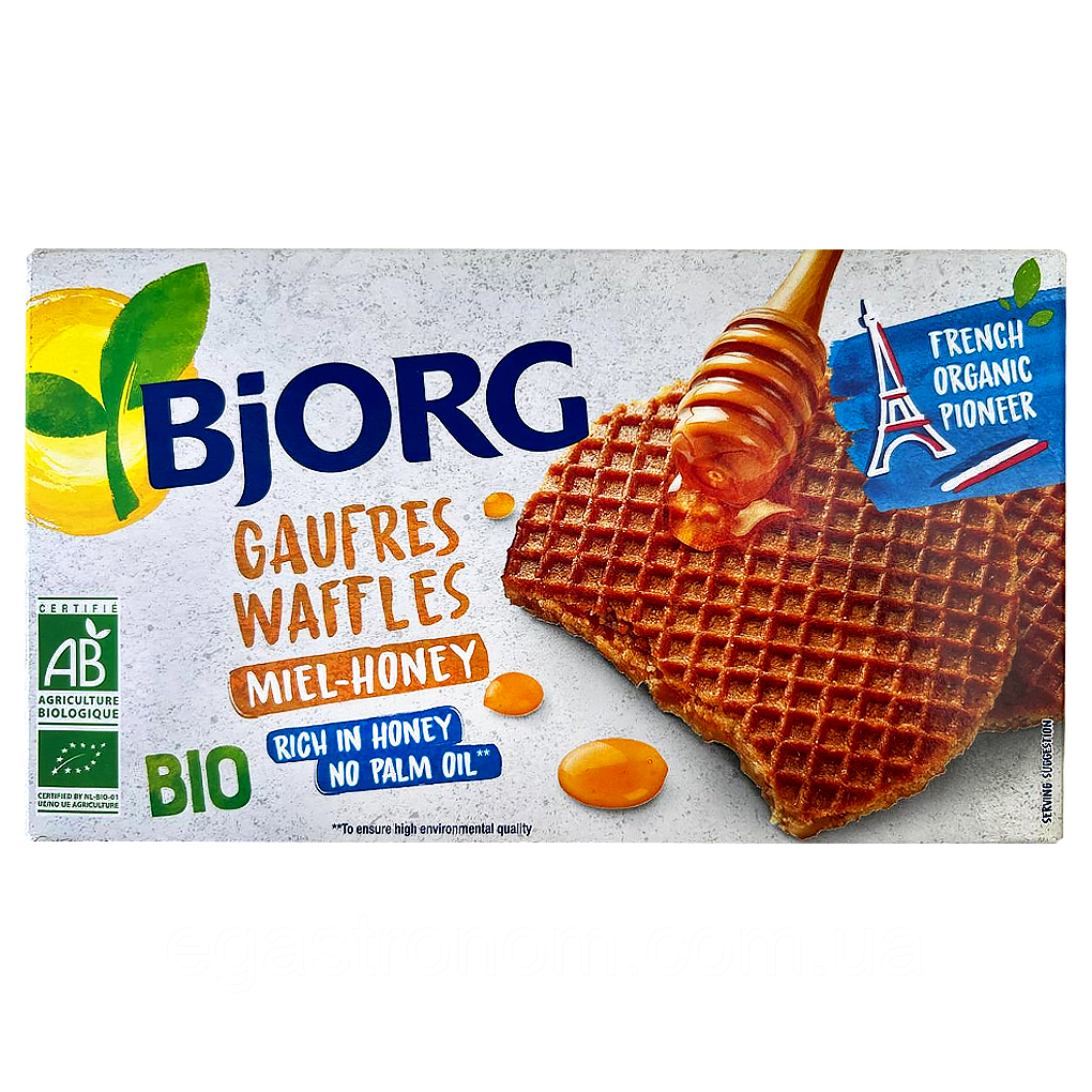 Вафлі з карамеллю та медовою начинкою біо Бьорг Bjorg 175g 12шт/ящ (Код: 00-00018000), фото 1