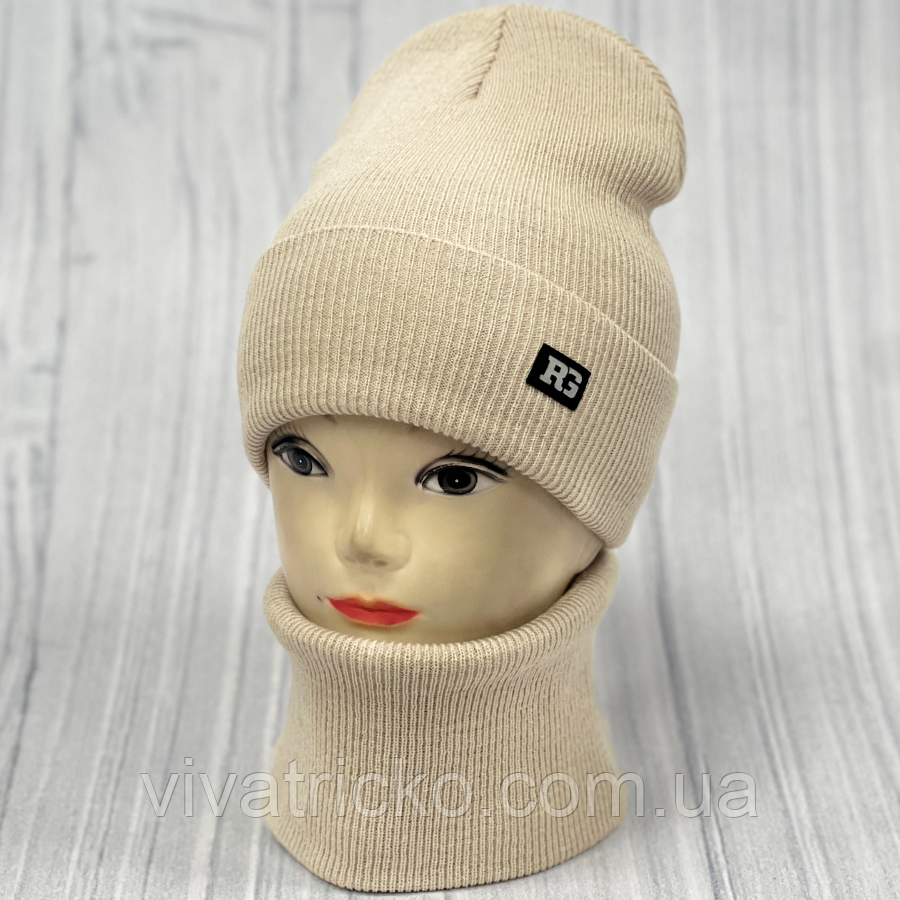 М 89051. Комплект для хлопчика, підлітковий: шапка з флісом і  хомут, розмір вільний, різні кольори 4-15 років, фото 1