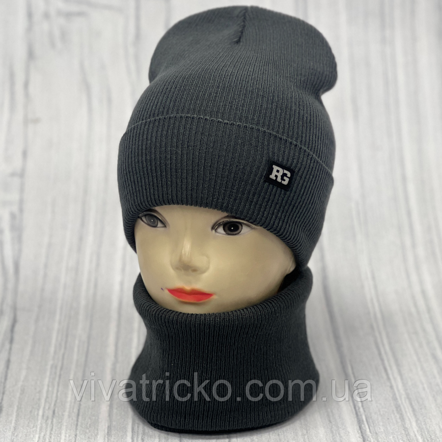 М 89051. Комплект для хлопчика, підлітковий: шапка з флісом і хомут, розмір вільний, різні кольори 4-15 років, фото 1